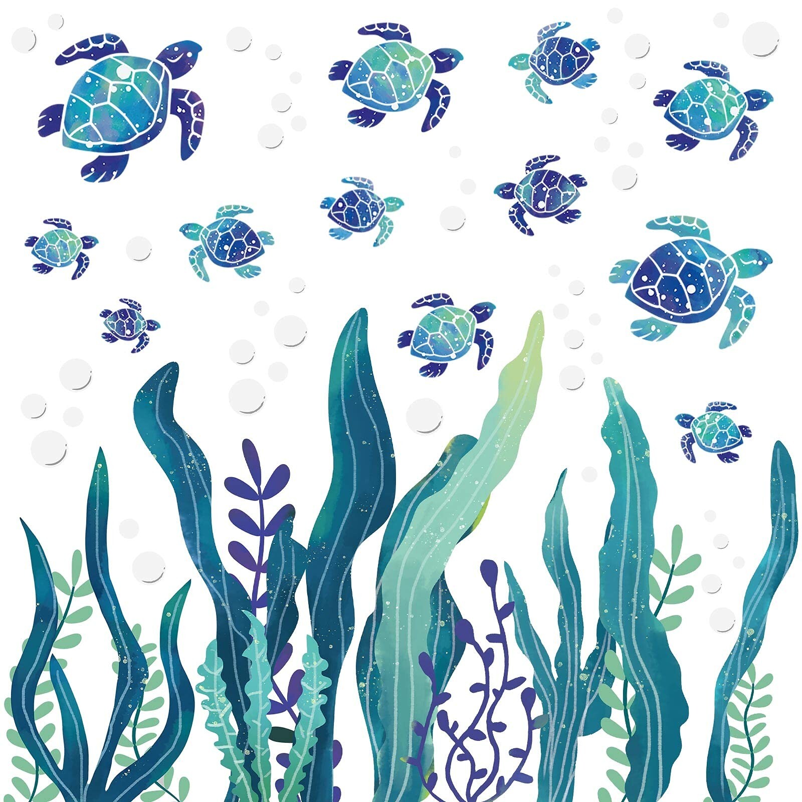Sea Turtle Wall Decals 3D Ocean Grass Seaweed Stickers Under The Sea Wall Dec…