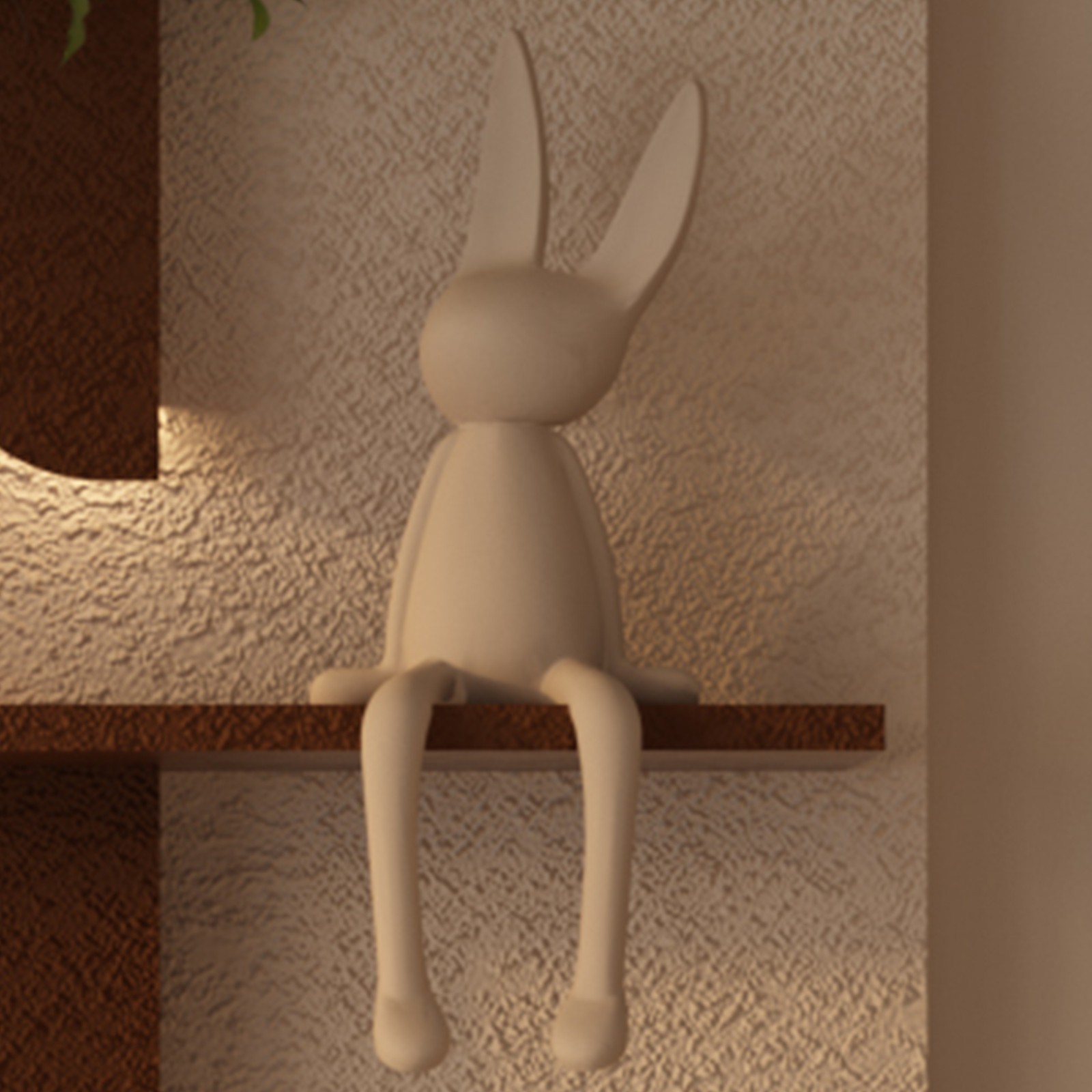 3-Color LED Sandstone Wall Art with Plants, Vase & Rabbit Statue, Remote Light