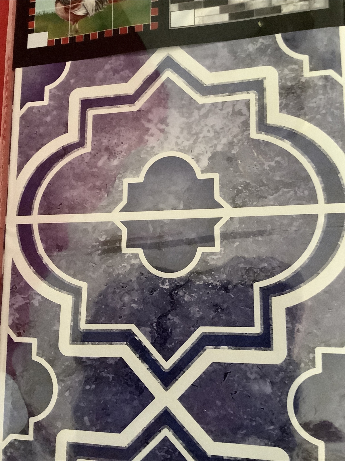Blue Marble Quatrefoil Tile Foil Backsplash Wall Art Decal 29.5" Peel Stick G23