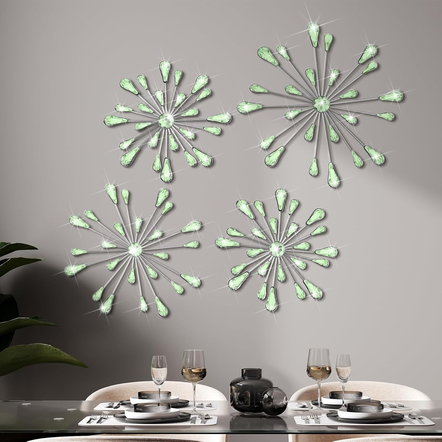 4 Pcs Starburst Wall Decor Bling Wall Art Crystal Teardrop 3D Hanging Rhinestone
