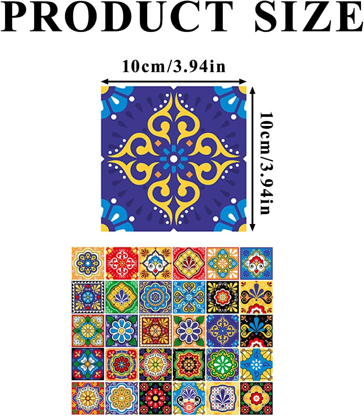 30 Pcs Mexican Talavera Tile Sticker Peel and Stick,4X4 Inch Waterproof Tile Sti