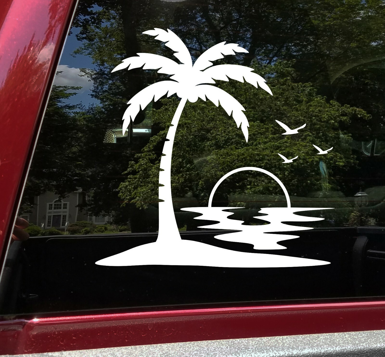 Palm Trees Beach Sunset Scene Vinyl Decal V2 – Camper Graphics Coast Travel
