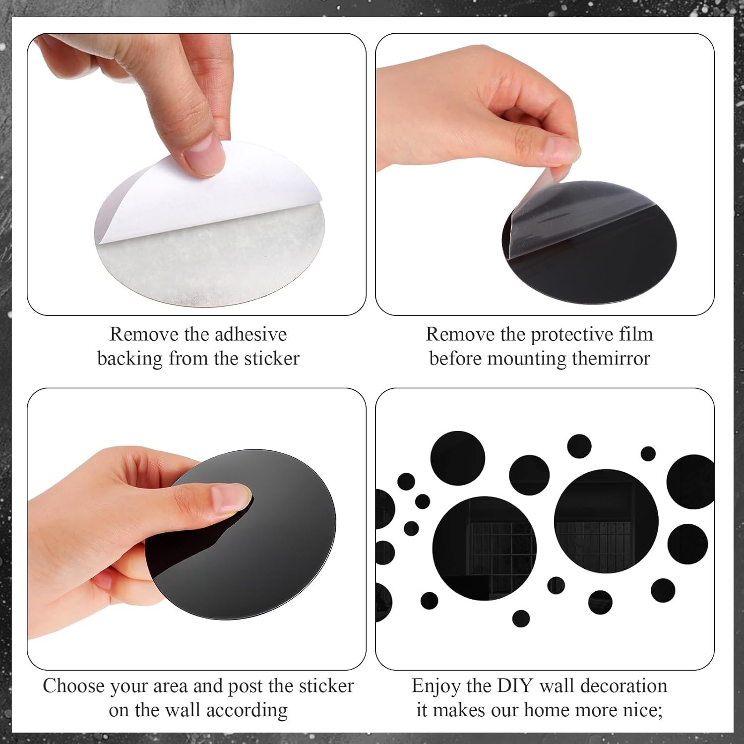 Removable Black Circle Mirror Tiles – 32 Pcs Acrylic Wall Decals for Interiors