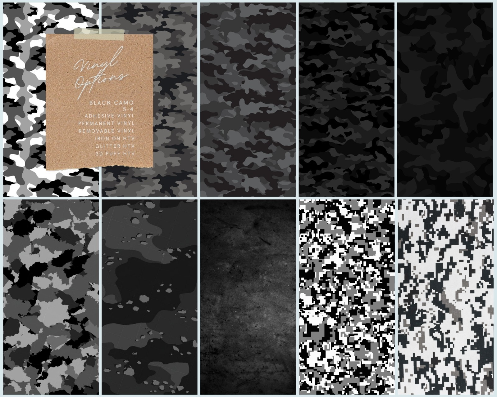 Black Camo Cricut Vinyl Sticker Oracal 631 Removable Decal Peel & Stick Vinyl