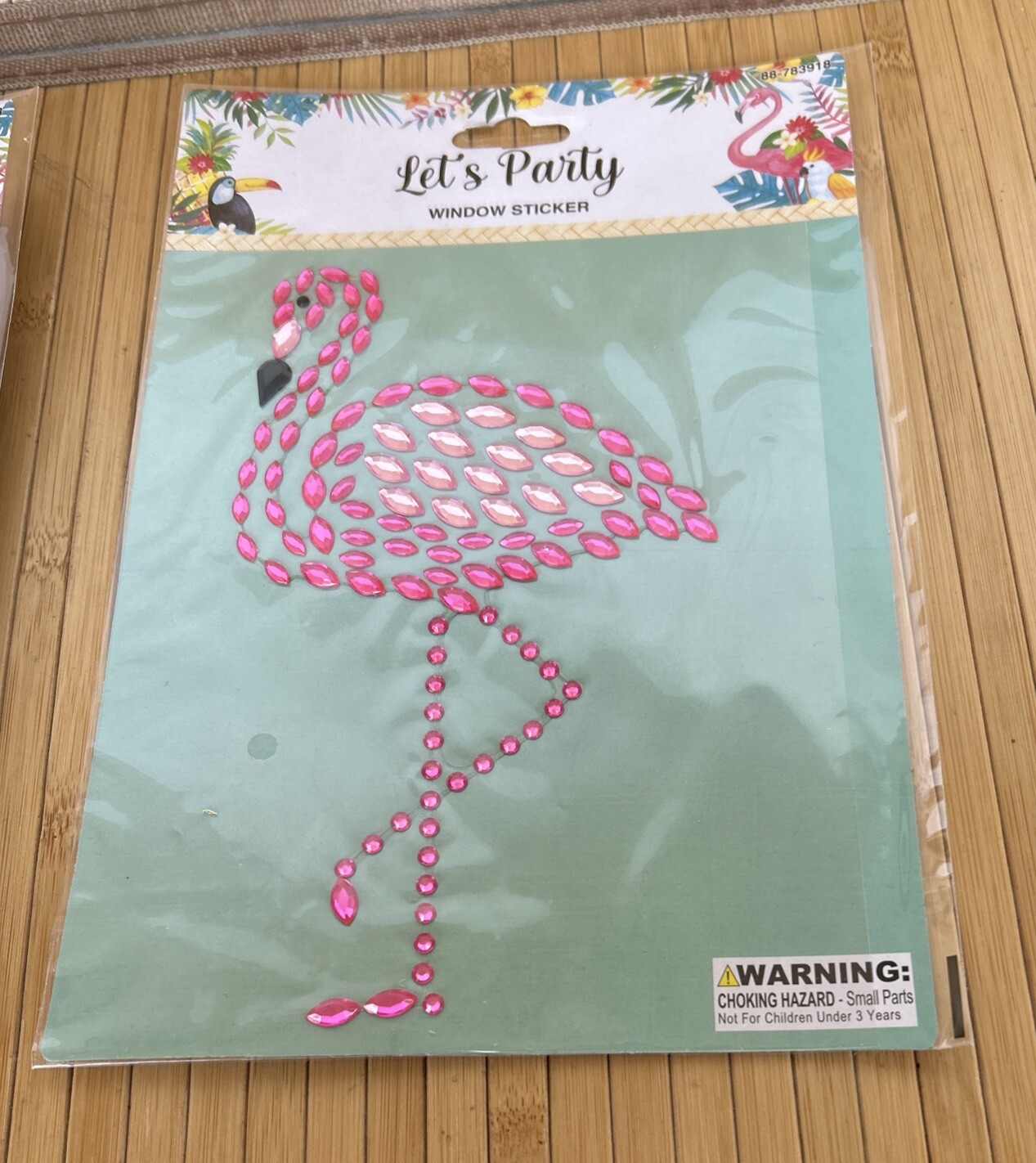 Flamingo window sticker Let’s Party 7×4.4” Shiny Rhinestone Like 2 Tone Pink