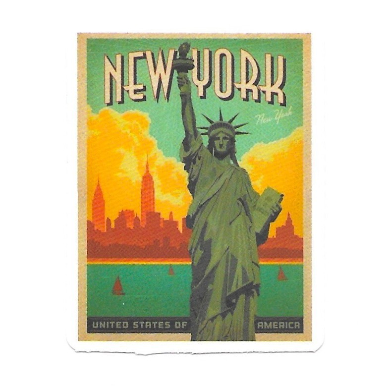 New York Vintage Poster Statue Liberty Vinyl Sticker Die Cut Journal Scrapbook
