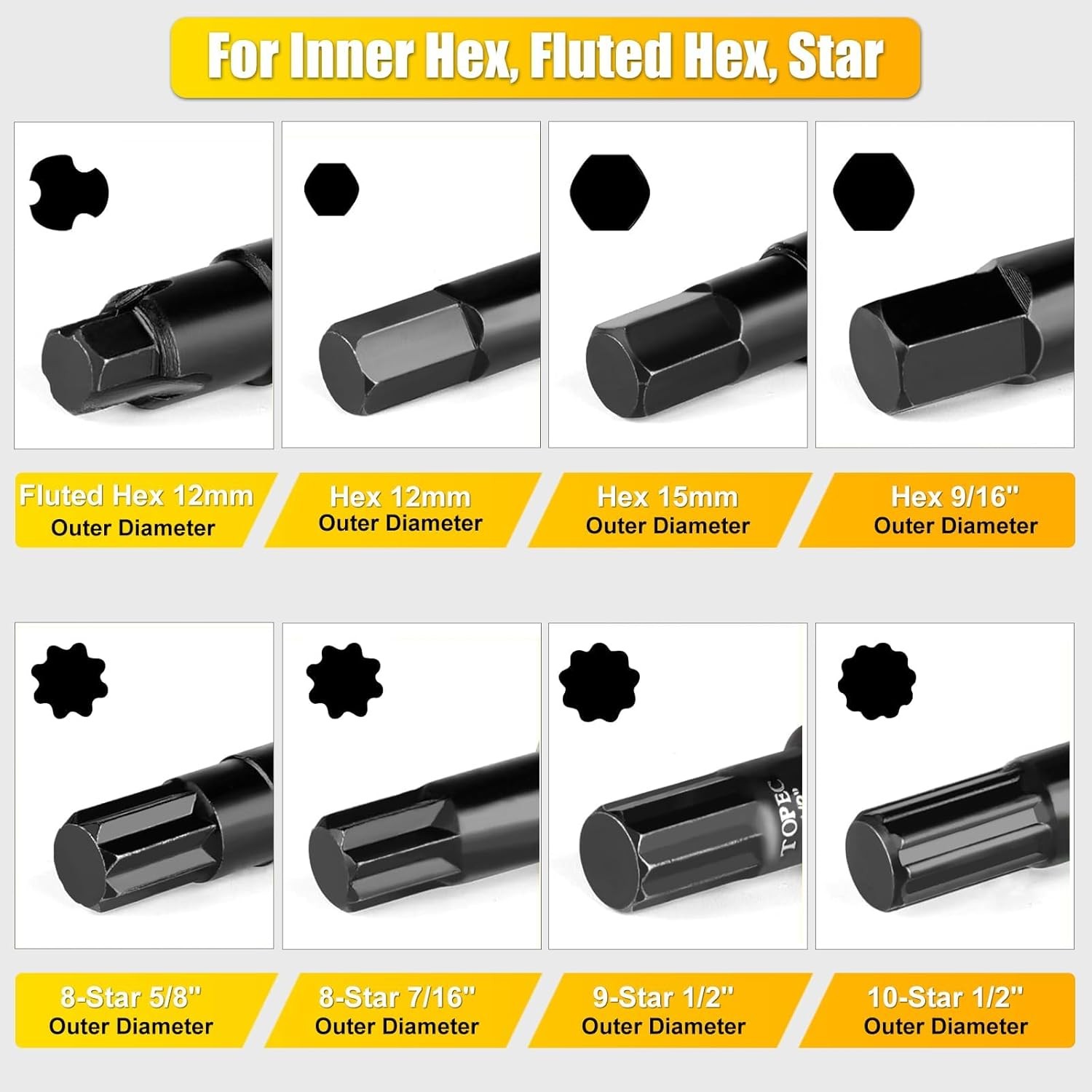 16-Piece Locking Lug Nut Master Key Set | 5, 6, 7, 12 Spline Socket Set, Star an