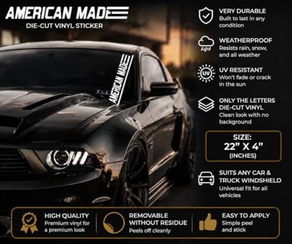 American Made USA Car Sticker Decal, Truck, Windshield Banner Sticker, 22 x 4