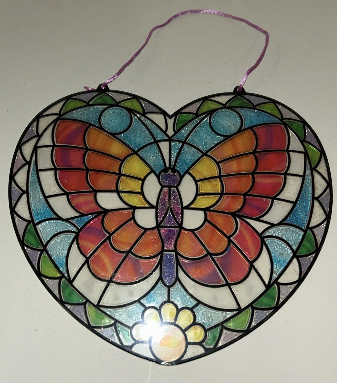 9×10 ~ Butterfly Heart Multicolor Home Decor Plastic Sun Catcher Window Hanging