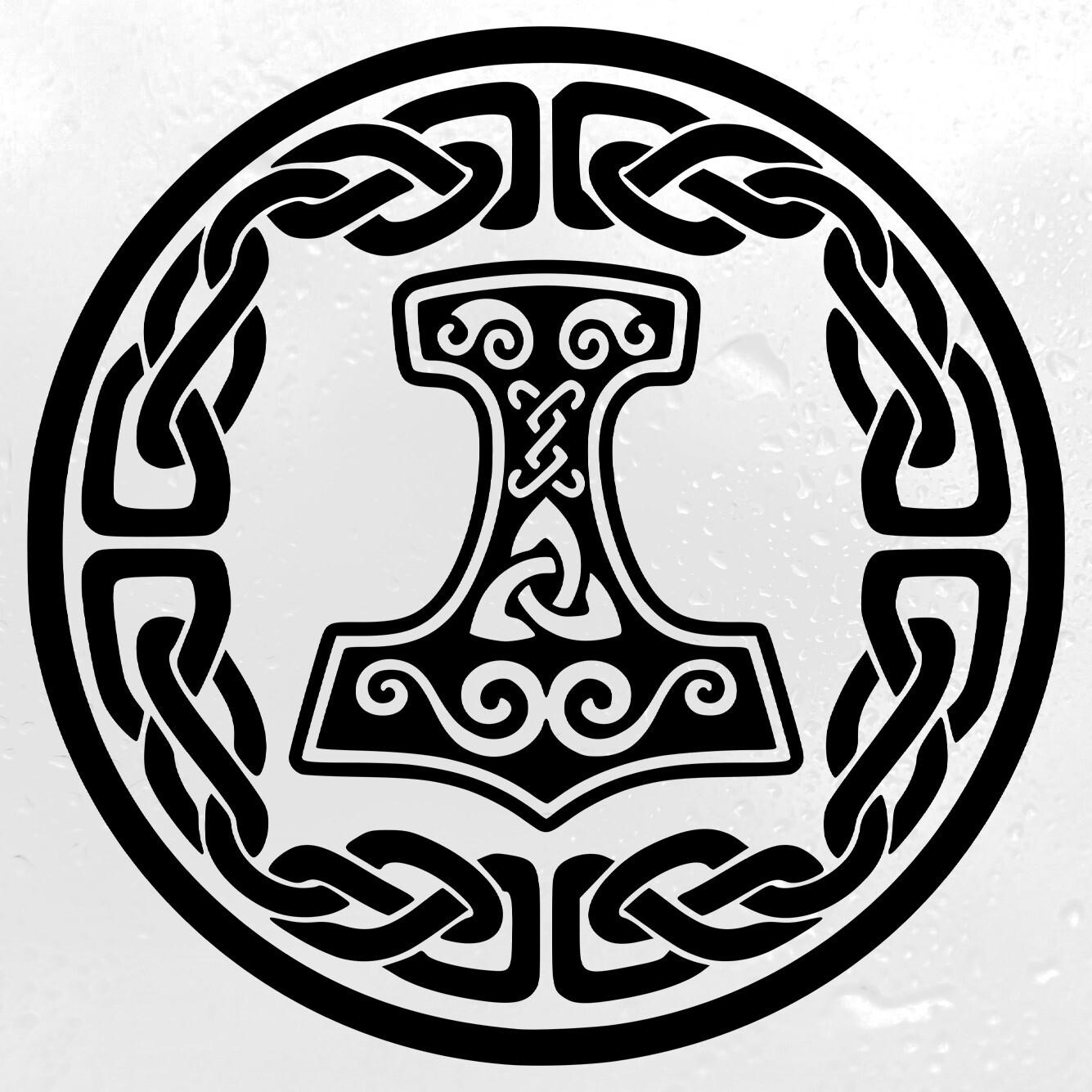 Celtic Knotwork Circle with Mjolnir Vinyl Decal V2 | Viking Thor Hammer Knot