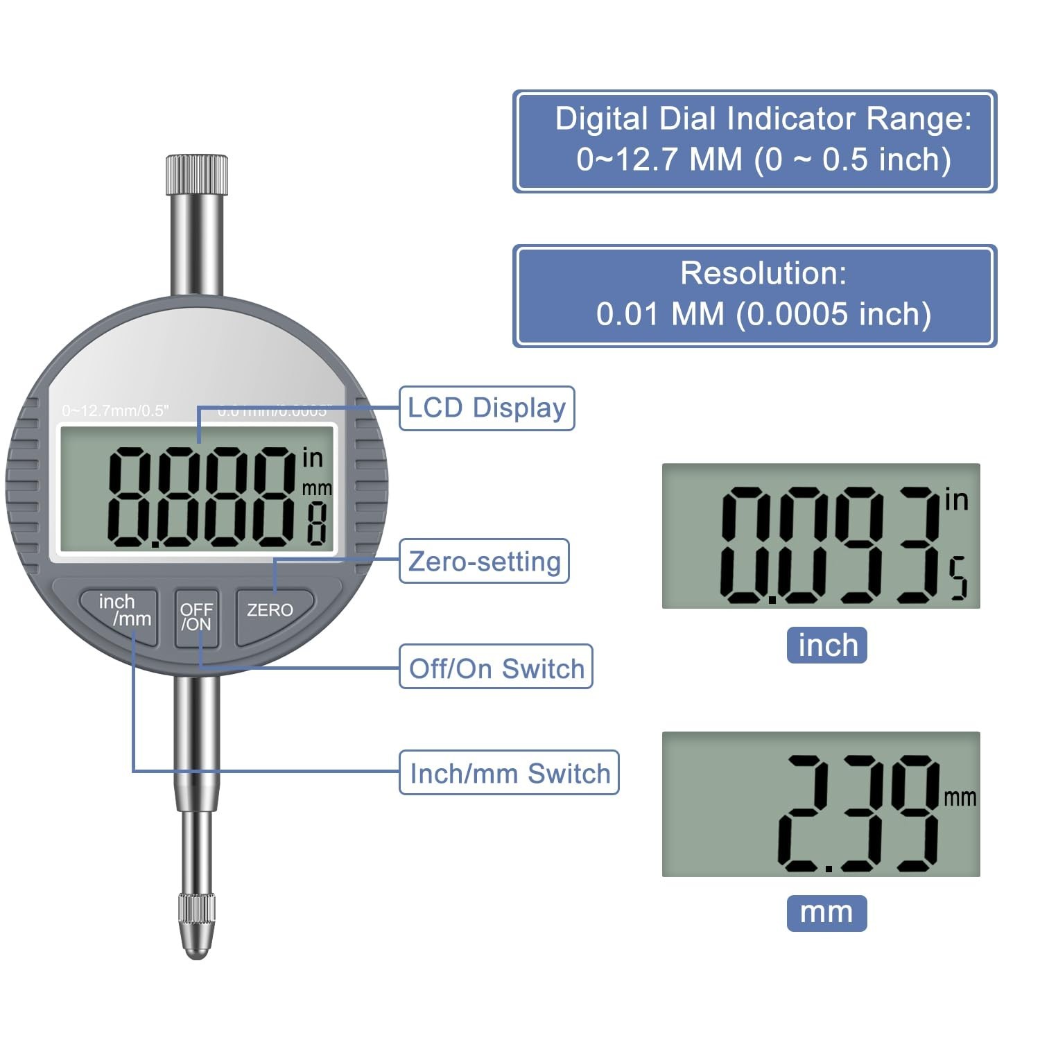 Digital Bore Gauges Set, Cylinder Bore Gauge with LCD Digital Dial Indicator, 2"