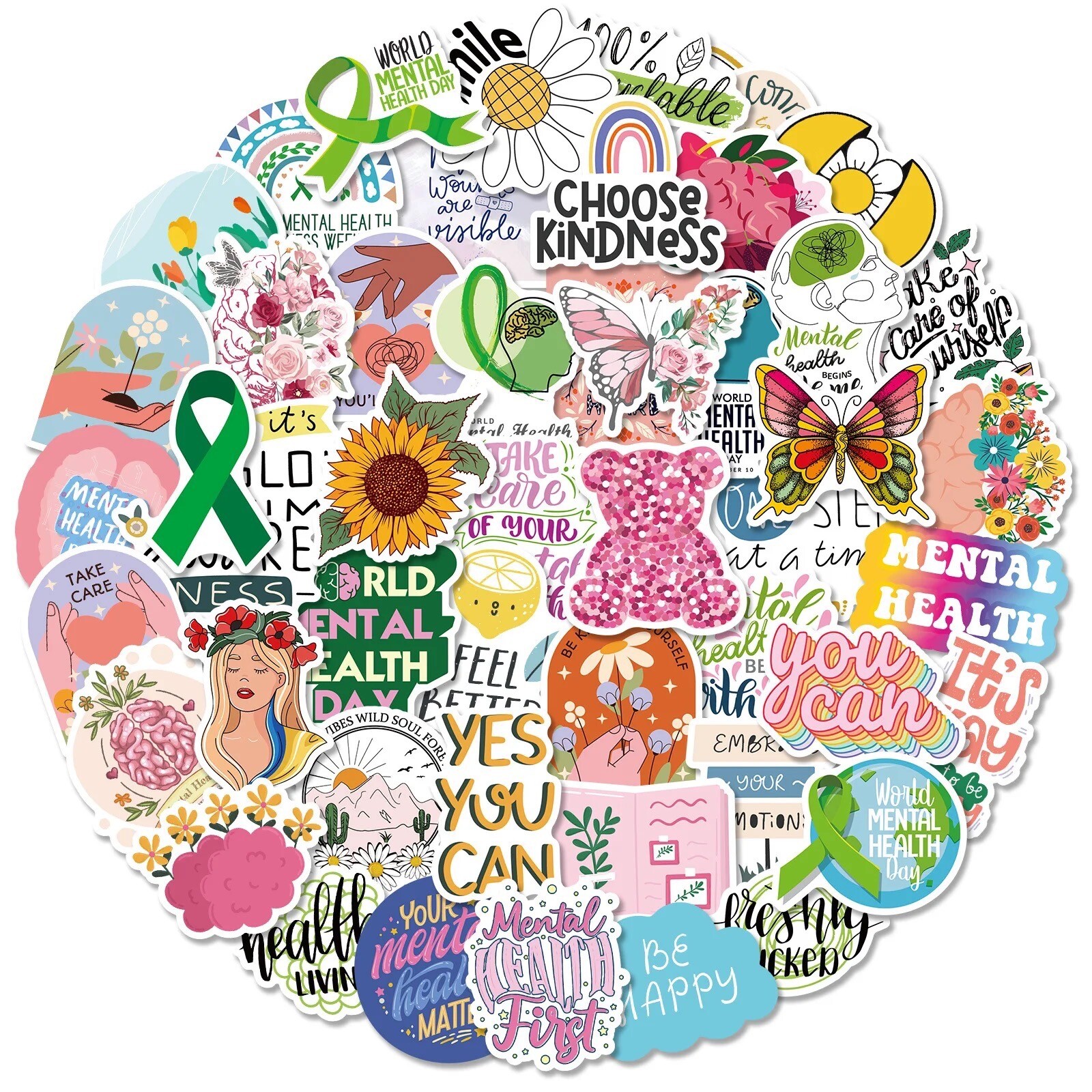 50 PCS World Mental Health Day Stickers Decals Hydro Truck Yeti Free Shipping