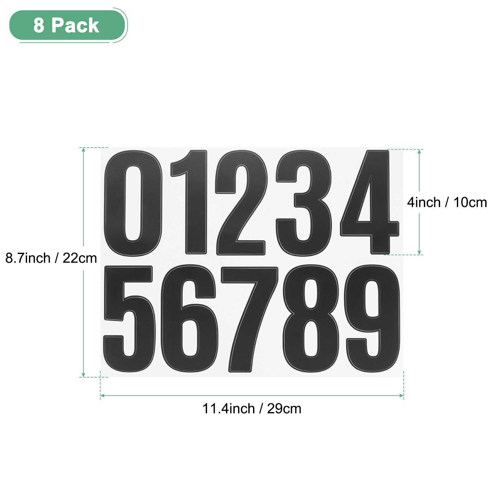 8 Sheets Numeric Stickers 4" Vinyl Stickers with Numbers 0 to 9 [80pcs Black]