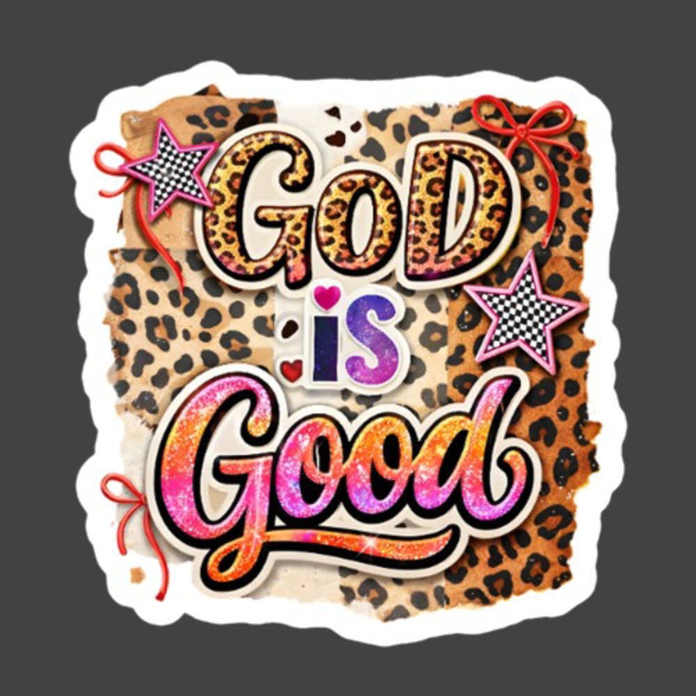 Inspirational Sticker Vinyl Decal God Is Good Leopard Print Motivational Quote