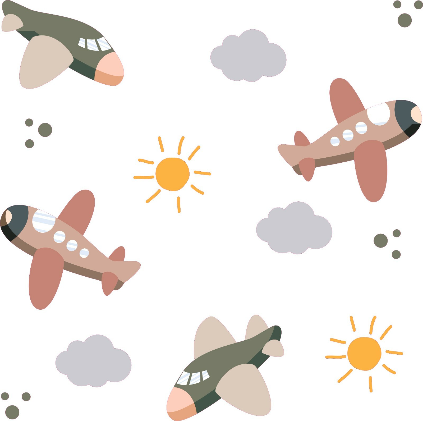 Kids Bedroom Colorful Art Vinyl Airplanes Decoration Clouds Sun Wall Decal Sheet