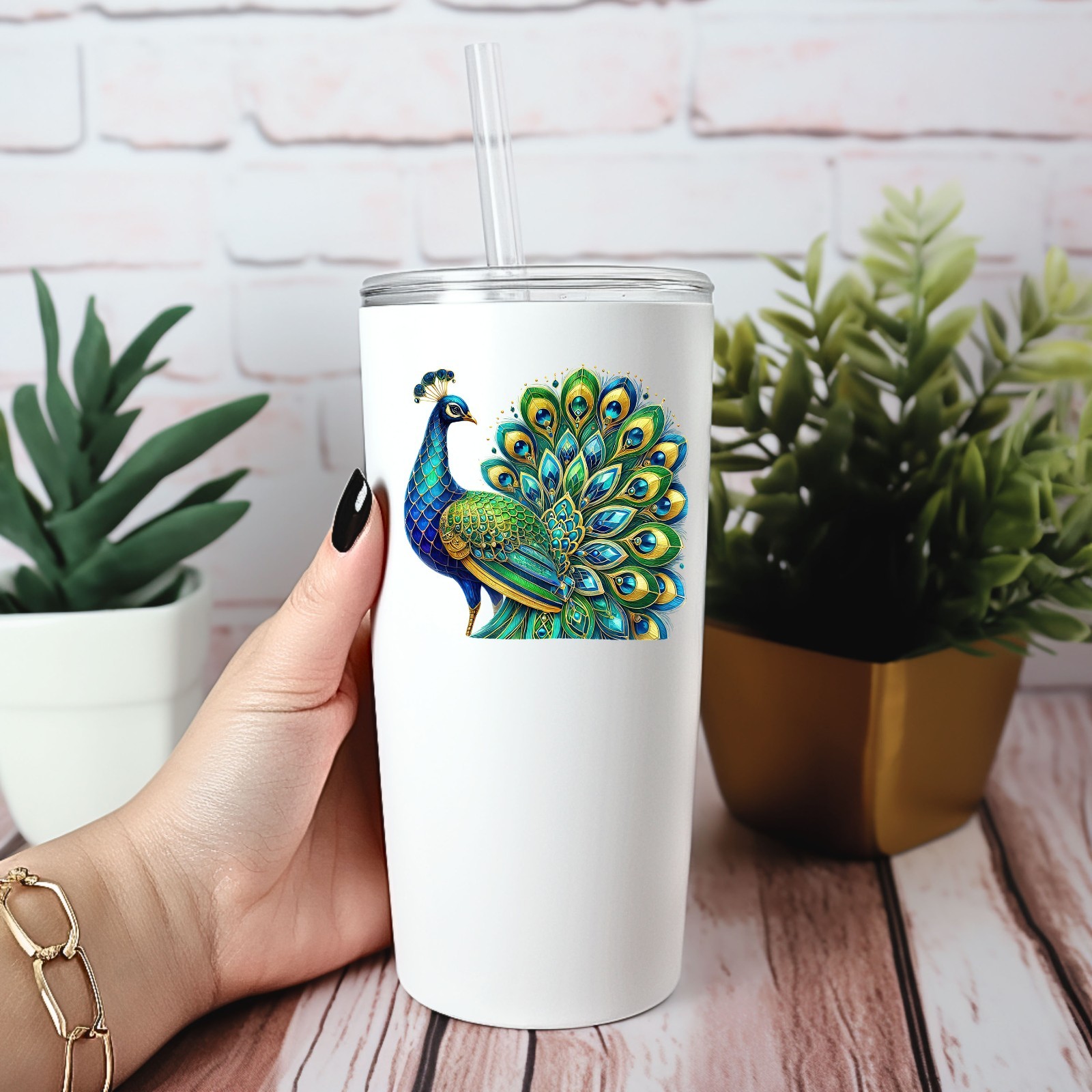Art Deco Peacock UV DTF Transparent Sticker / Decal