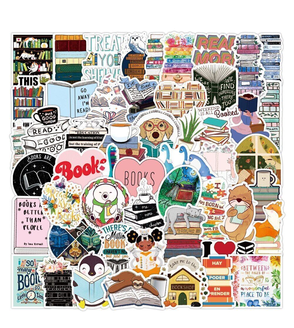 READING Vinyl Stickers [A/B] I LOVE BOOKS Learning BOOKWORM Teacher LIBRARIAN