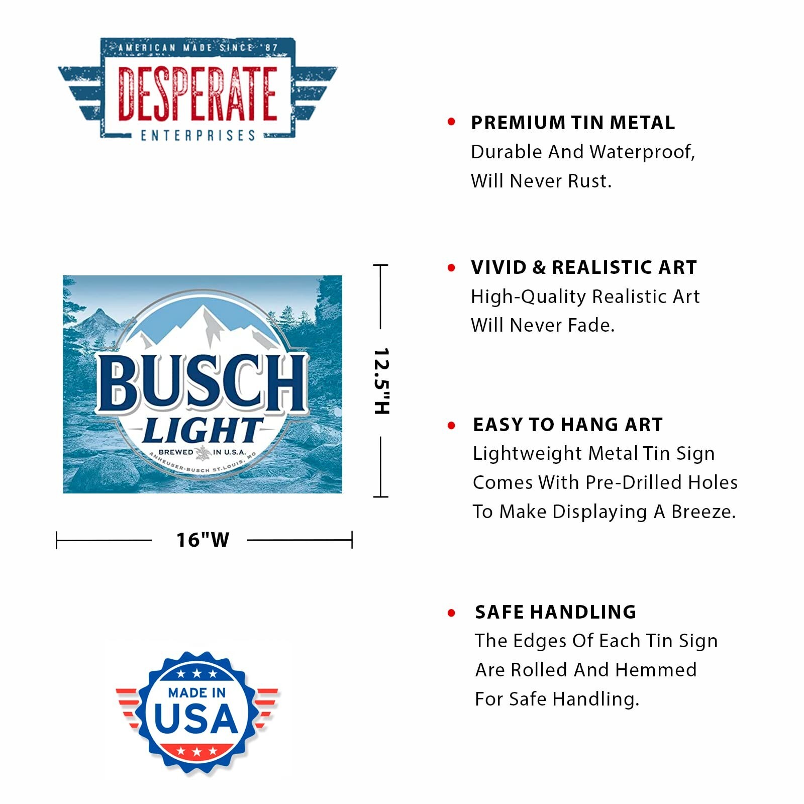 Desperate Enterprises Busch Light Logo Tin Sign – Nostalgic Vintage Metal Wal…