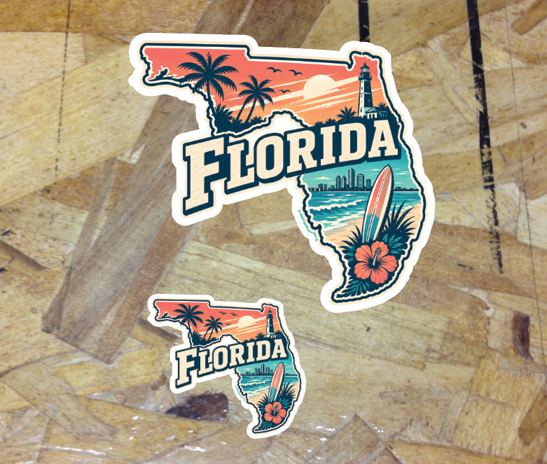 FL Florida State Outline Vintage Sticker Decal Travel Made In USA – 3 for 1