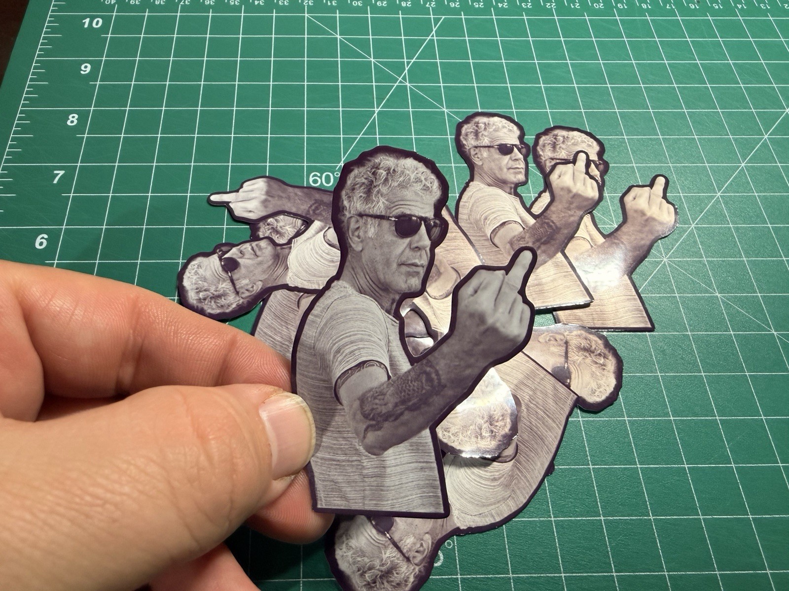 Anthony Bourdain Middle Finger – Laminated Vinyl Sticker – 2"x3"