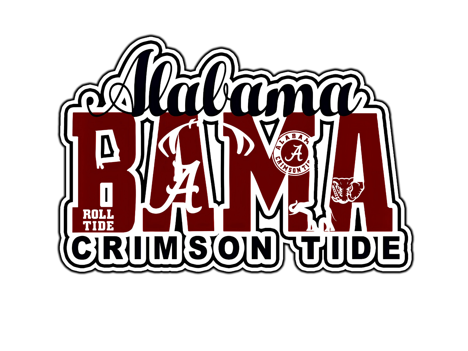 #251 Alabama Crimson Tide Bama Logo Waterproof Vinyl Sticker Decal Die-Cut