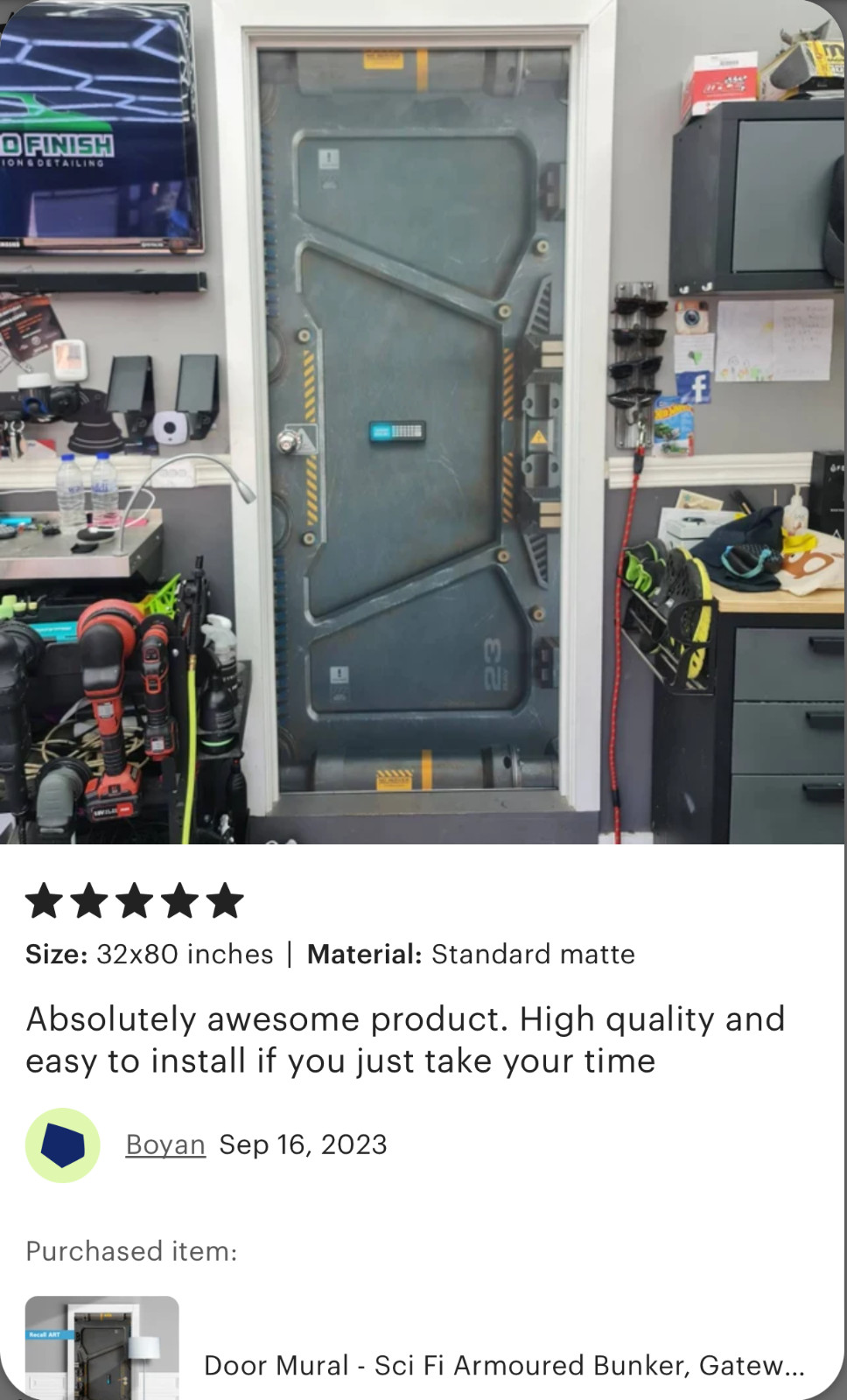 Door Mural Sticker Sci Fi Armoured Bunker, Self-adhesive Laminated, Single piece