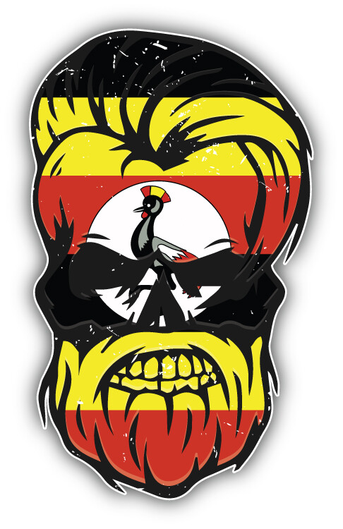 Grunge Beard Skull Uganda Flag Sticker Decal