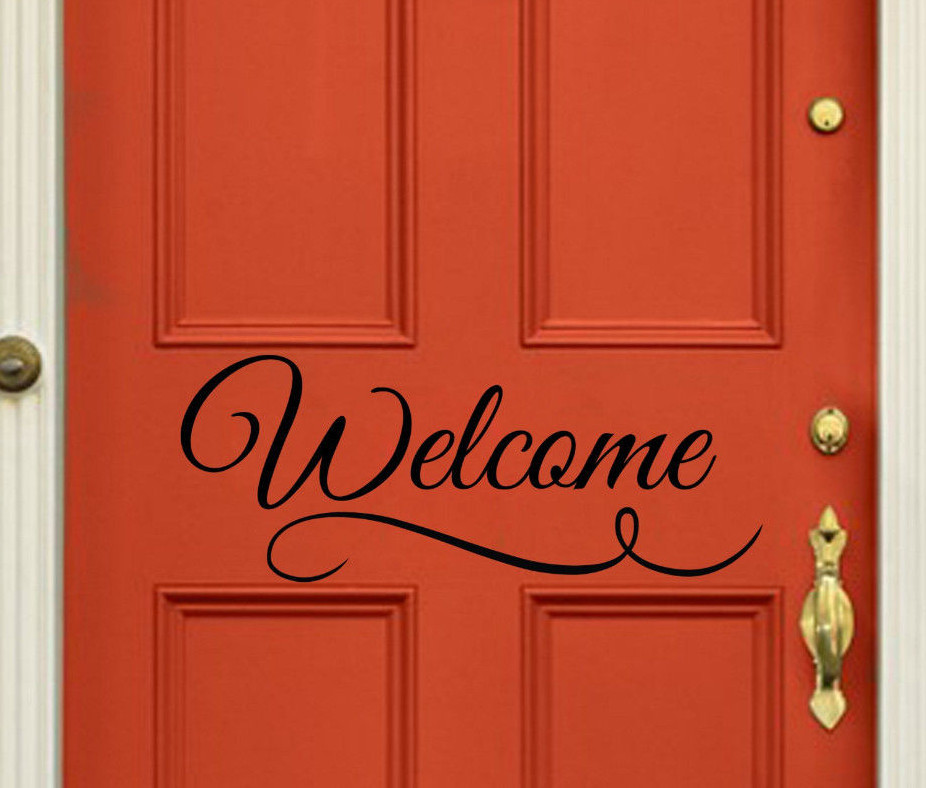 Welcome – Door Vinyl Decal Sticker Front Door Decal Foyer Decor Welcome Home Art