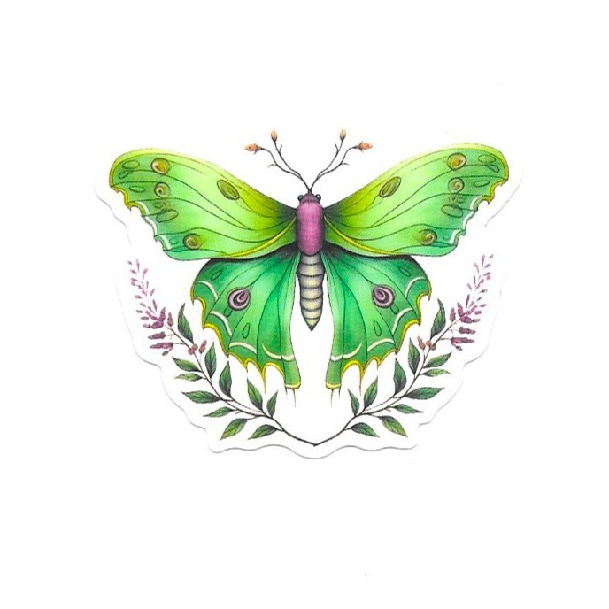 Lime Floral Swallowtail Moth Vinyl Sticker Vintage Butterfly Insect Journal