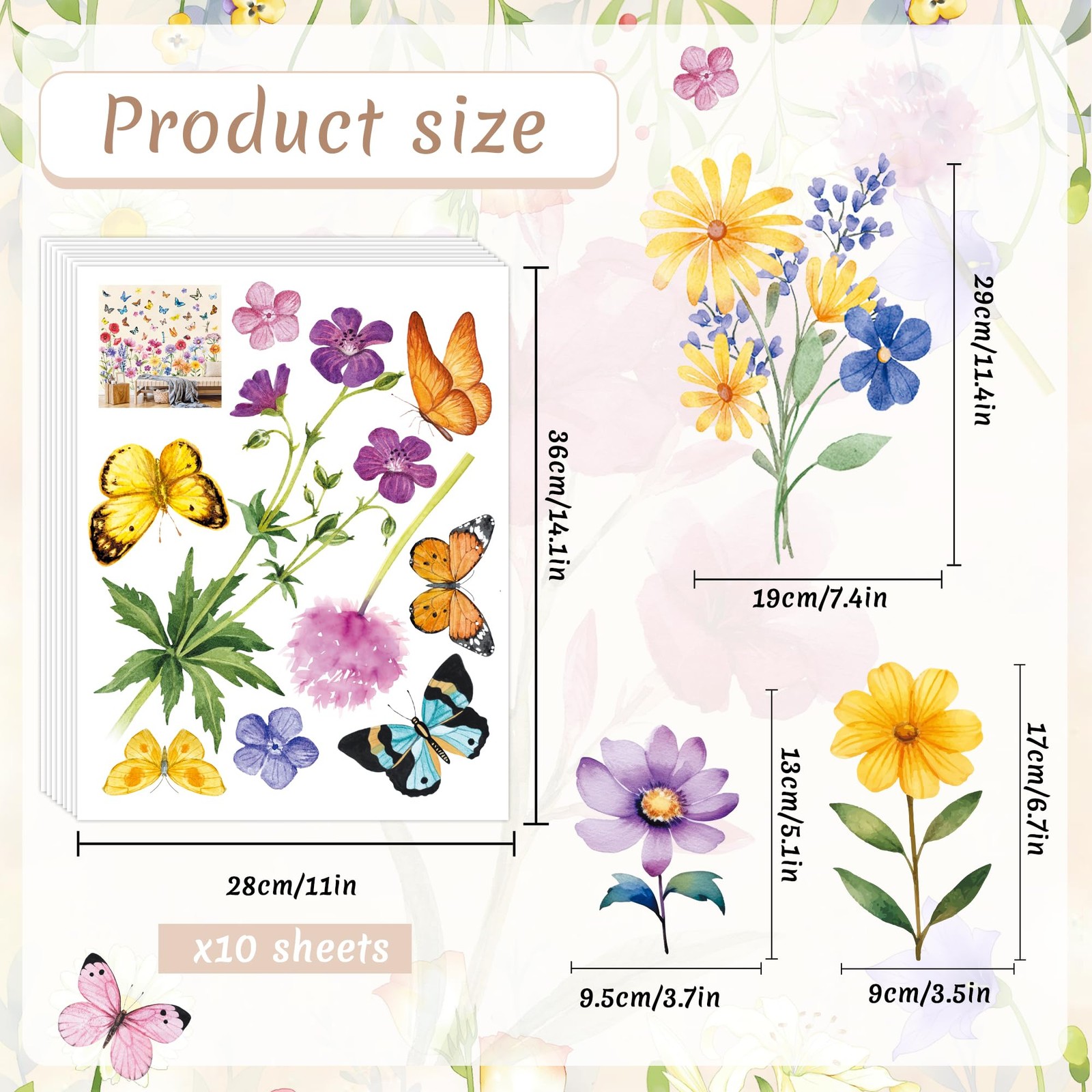 Floral Wall Decals Wildflower Wall Stickers for Bedroom Living Room Decorations