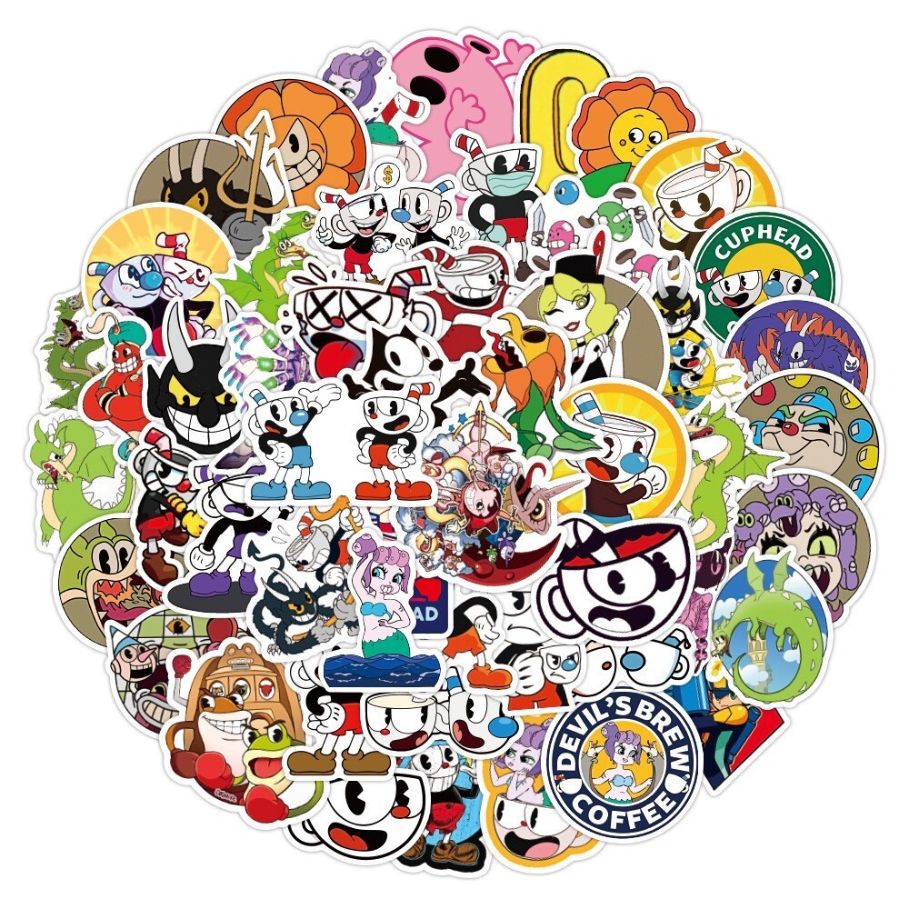 50 Piece Cuphead Decal Sticker Phone Laptop Notbook Water Bottle