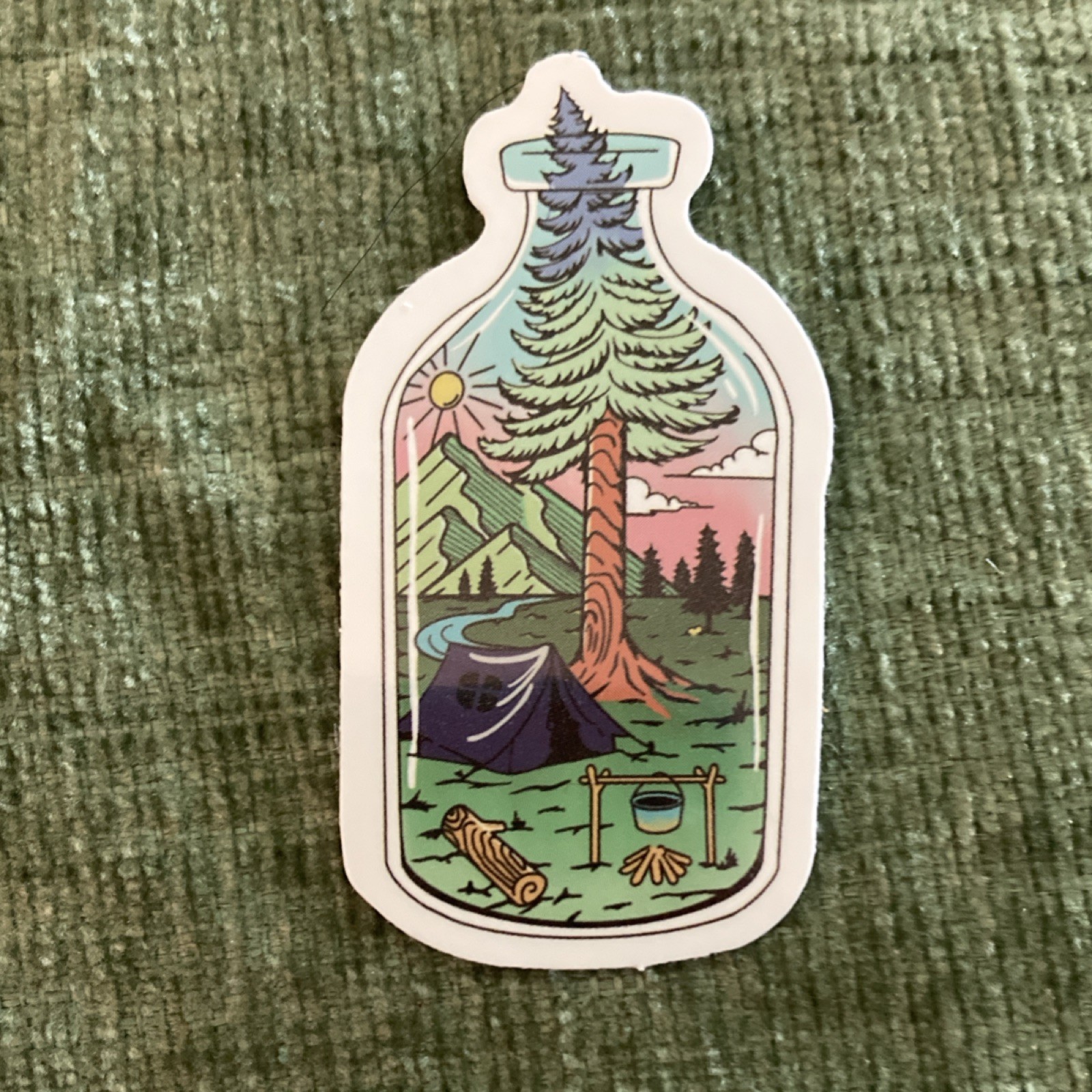 6 Multicolor Vinyl Stickers Set, Camping Adventure Nature Theme, Water Resistant