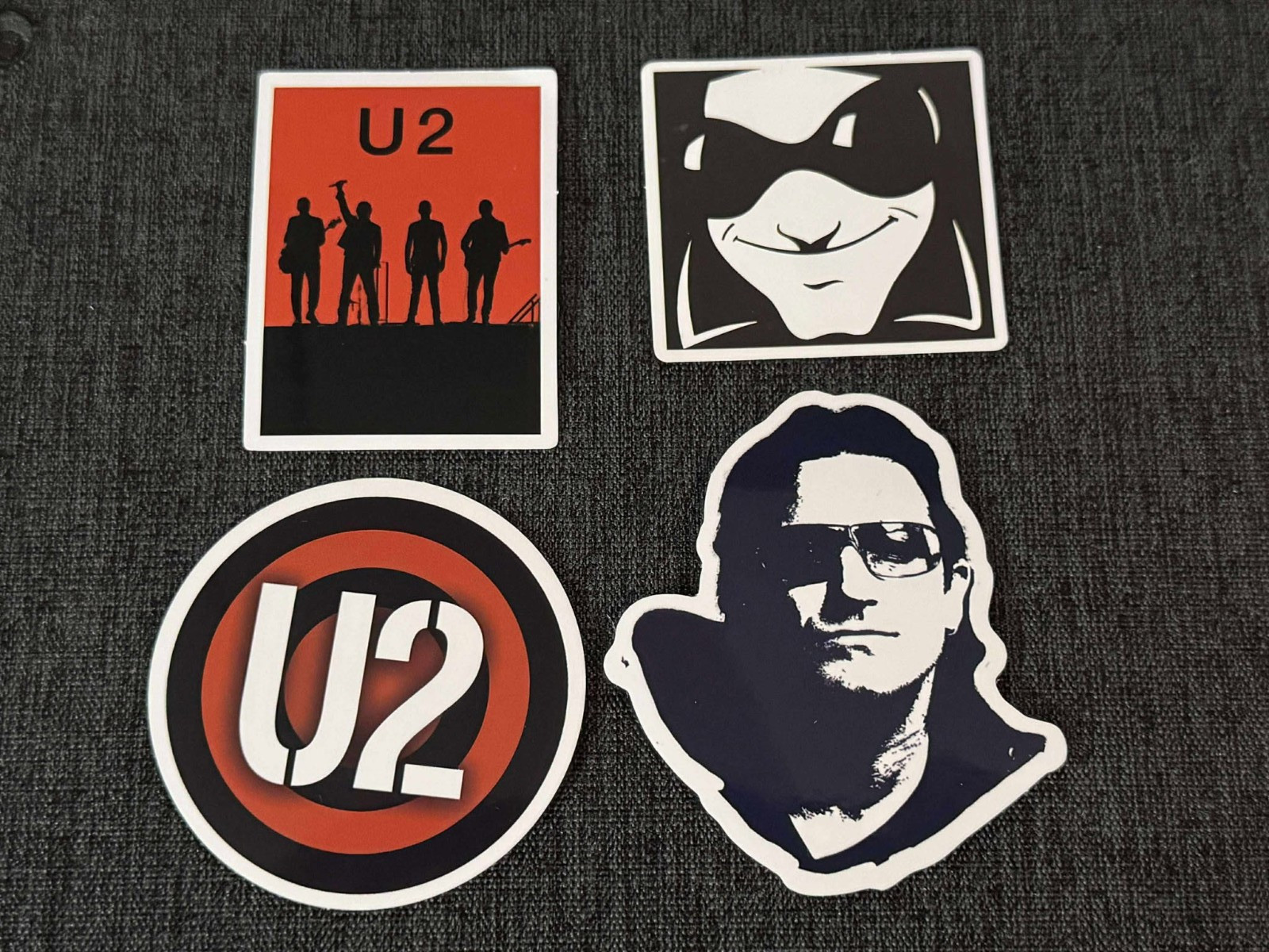 Lot (4) U2 1 3/4" to 3" Band Logo STICKERS Black Red FAST! FREE SHIP! BONO