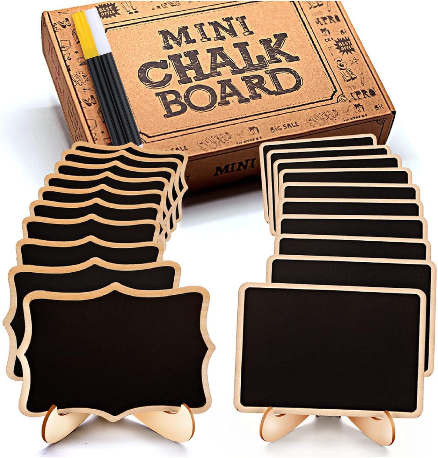 Mini Chalkboard Signs, 20 Pack Framed Small Chalk 4 inches by 3 inches, Black