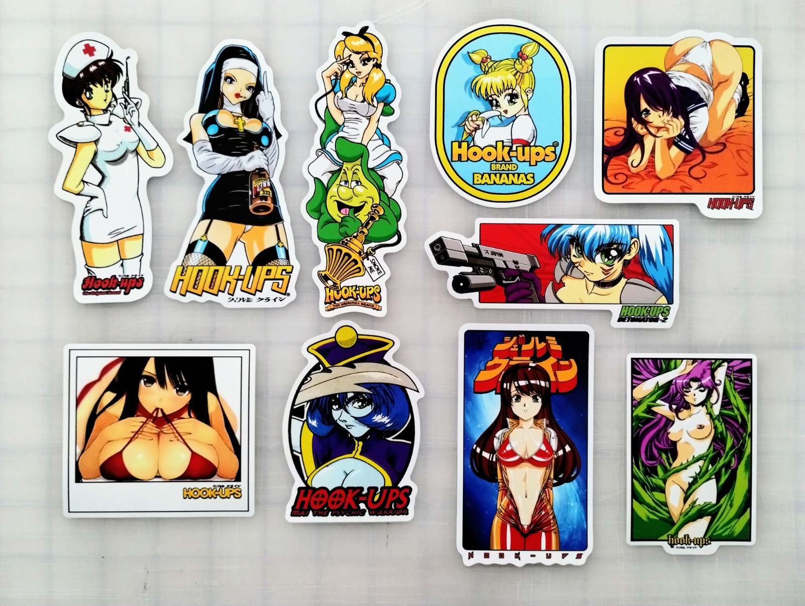 Hook-Ups Sticker Pack (10) SET 6 Reproduction skateboard Anime Girls 90s Skate