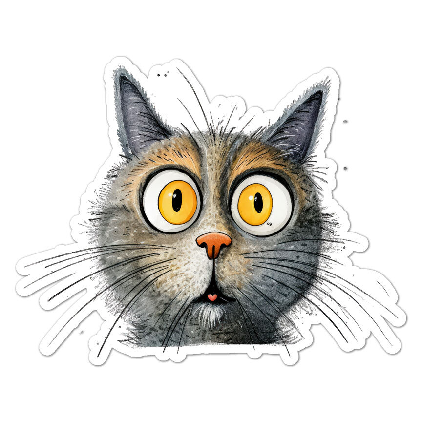 Surprised Grey Cat, Vinyl Decal Sticker, Indoor Outdoor, 3 Sizes, #11184