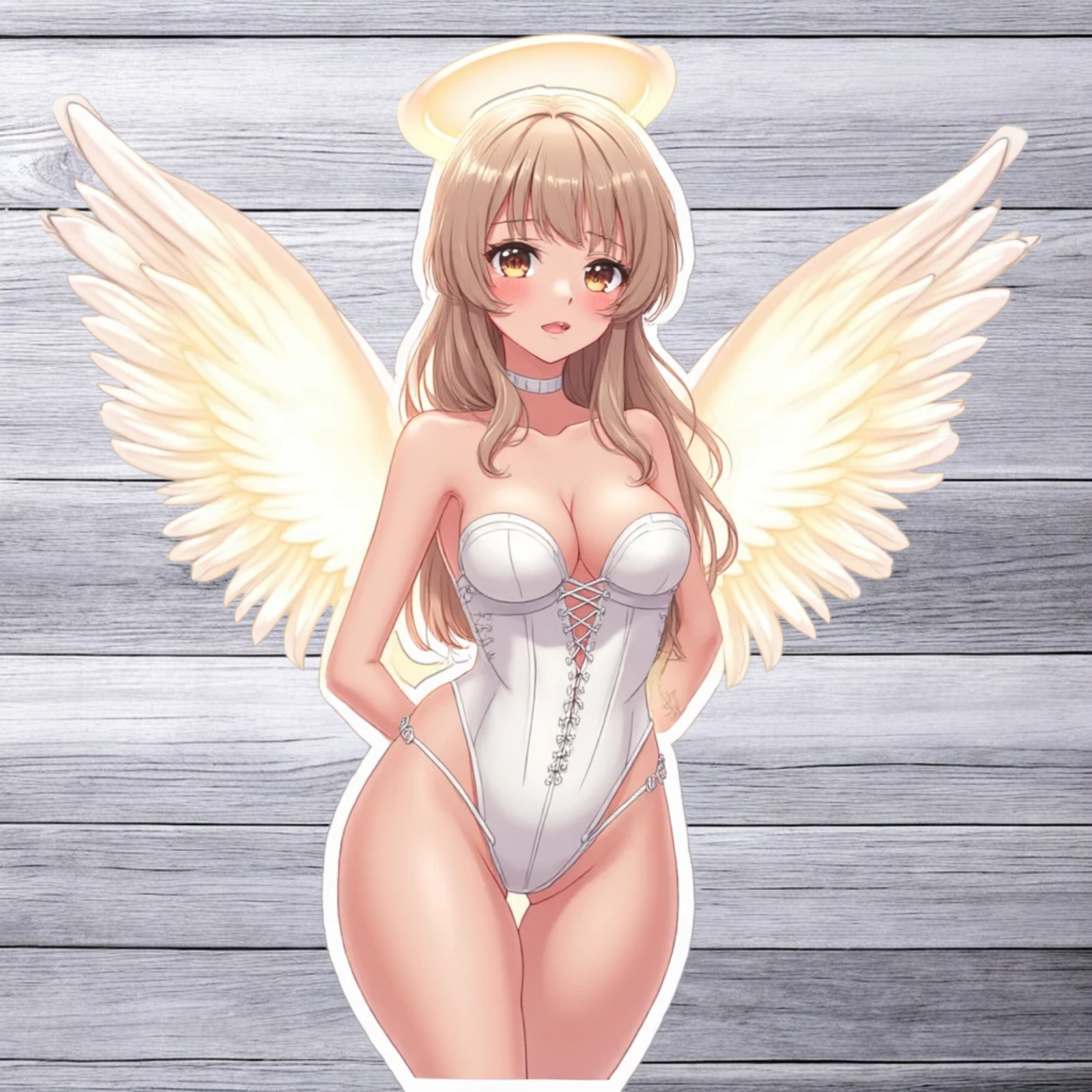 Pinup girl sticker vinyl decal blonde lingerie sexy pink satin outfit art
