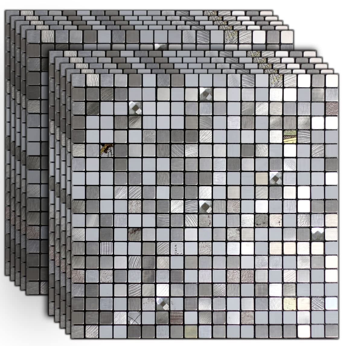 10 Sheets Self-Adhesive Aluminum Mosaic Peel and Stick Metal Tiles 3D Wall St…