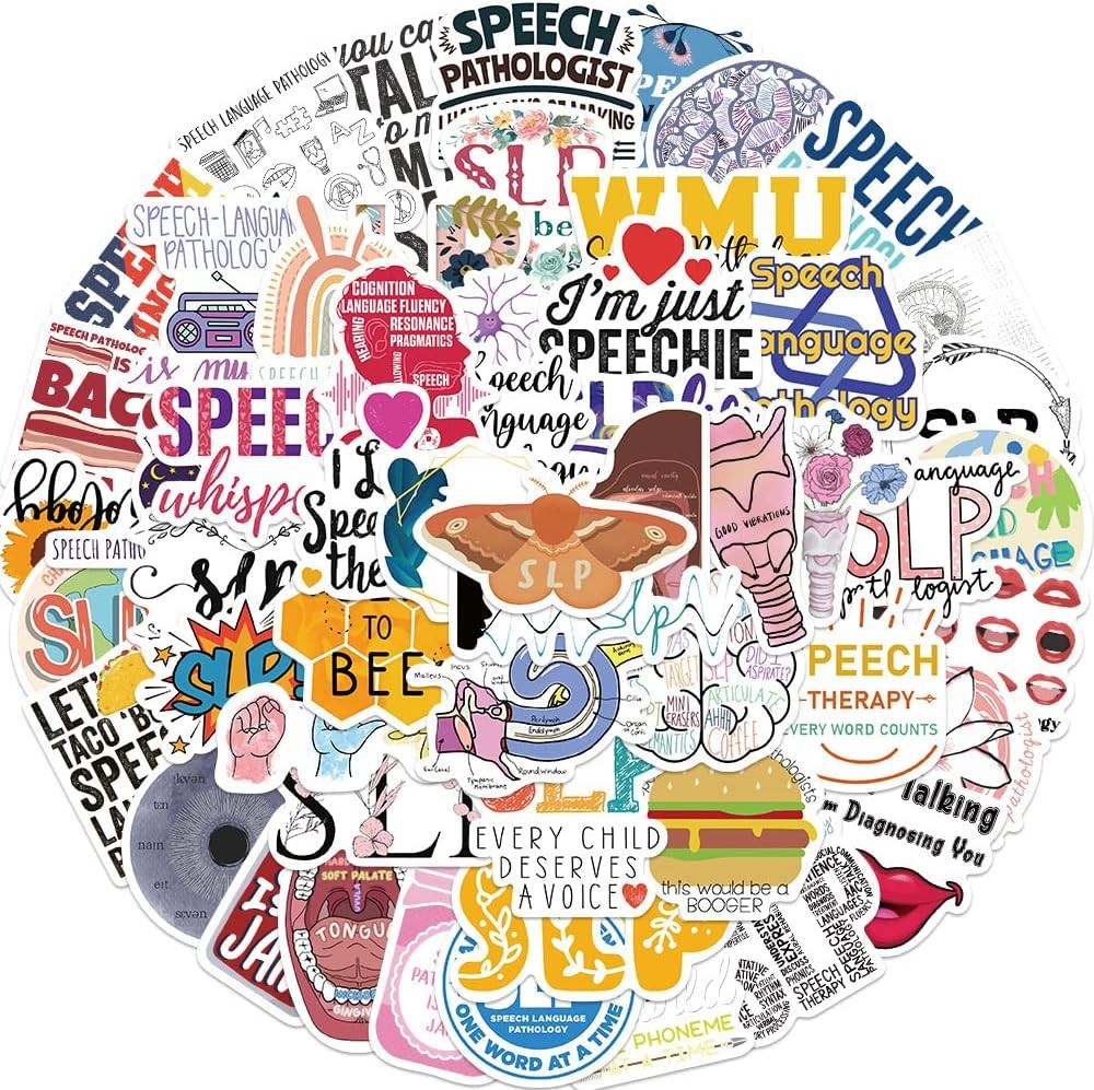 SLP Stickers, Speech Therapy Decals, 56PCS Speech Language Pathologist Stickers