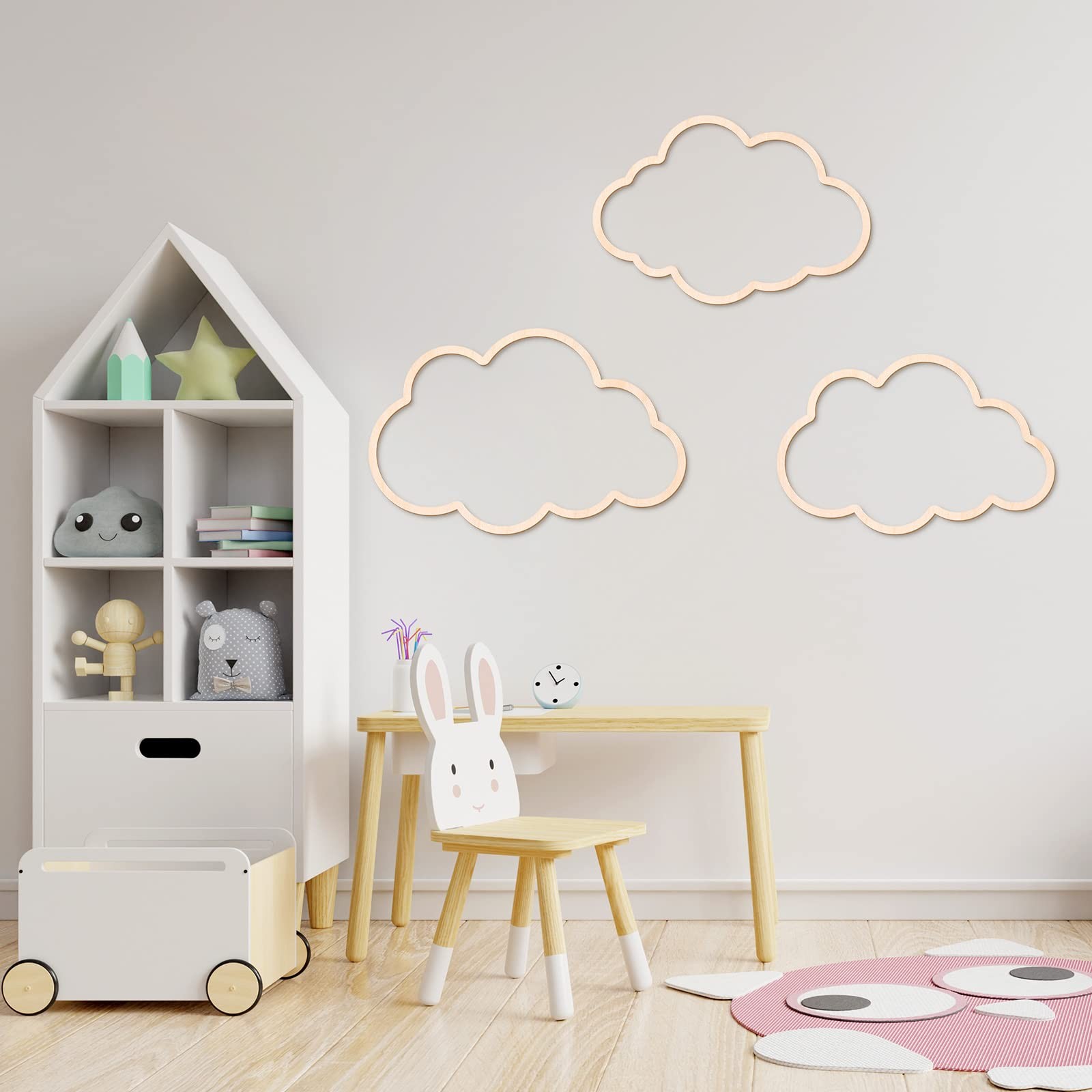 4 Pieces Boho Nursery Cloud Star Wall Decor Wooden Babyroom Moon Rattan Wall …
