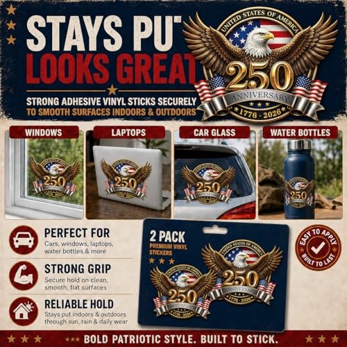250th Anniversary USA Car Stickers, 2 Pack 8 Inch 250 8-Inch 2-Pack Style-01