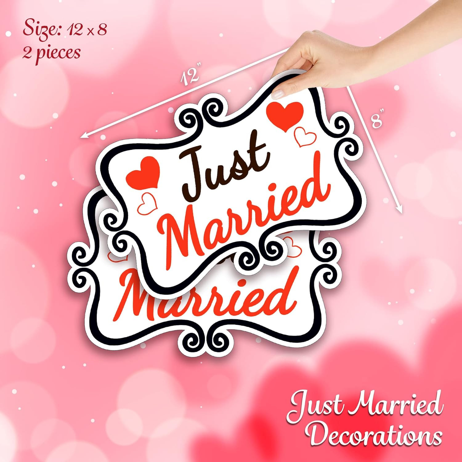 Just Married Car Decorations, 12X8 Magnet Decals for Vehicles, 2 Pack Wedding Ca