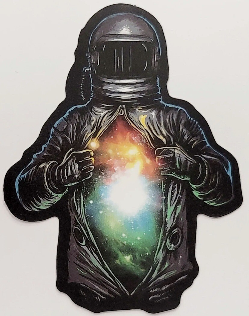 Astronaut Opening Shirt With Space Galaxy Colored Image Sticker Decal (4 Inch)