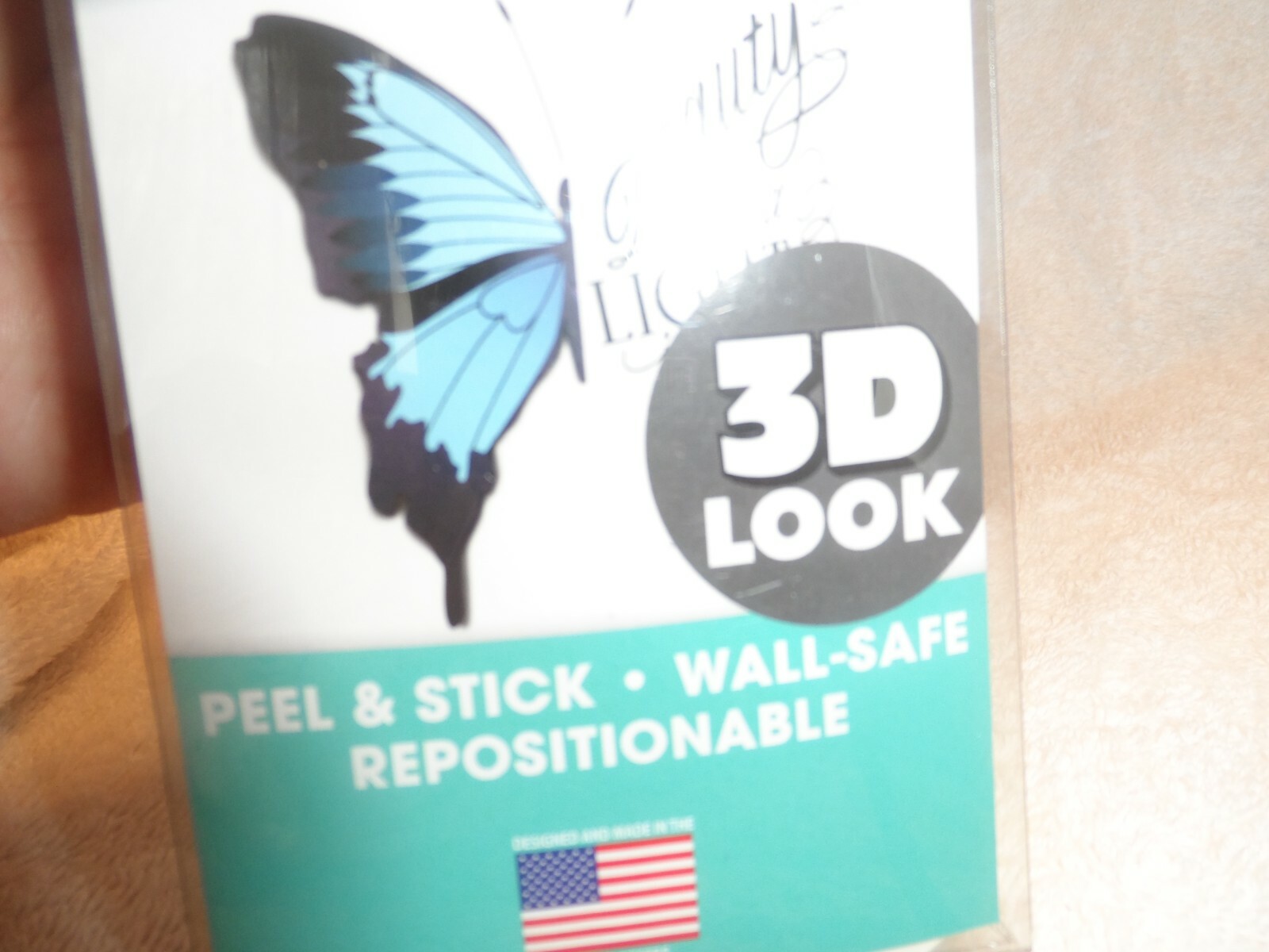 The Peel People DIY Wall DEcor 18" x 18" blue butterfly w/ saying 3D look NIP