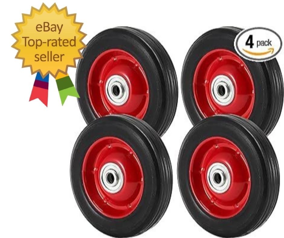 4 Pack 8 x 1.75 Inch Solid Rubber Wheel, Flat Free 4 PCS 8 x Inch, Red