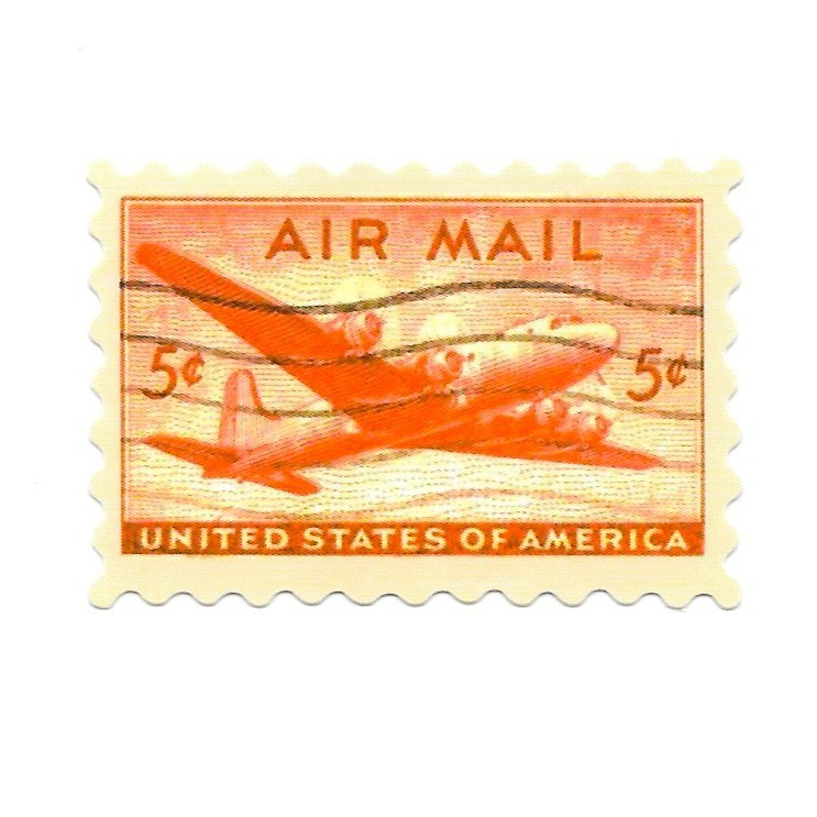 Vintage US Air Mail Postage Stamp Sticker 5 Cent Transport Plane Vinyl Decal