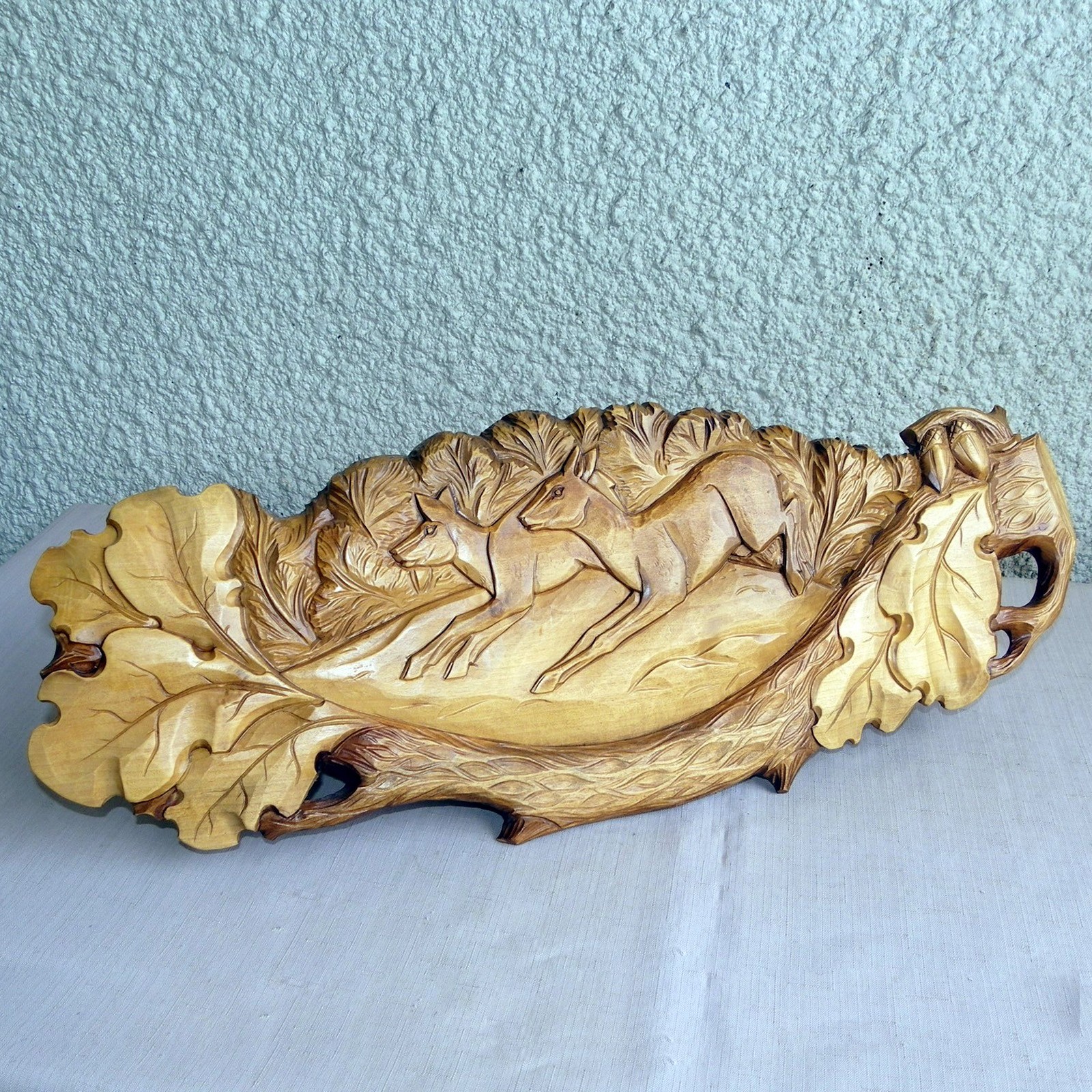 BLACK FOREST CARVED WOOD KITCHEN TOWEL WALL SHELF 23"