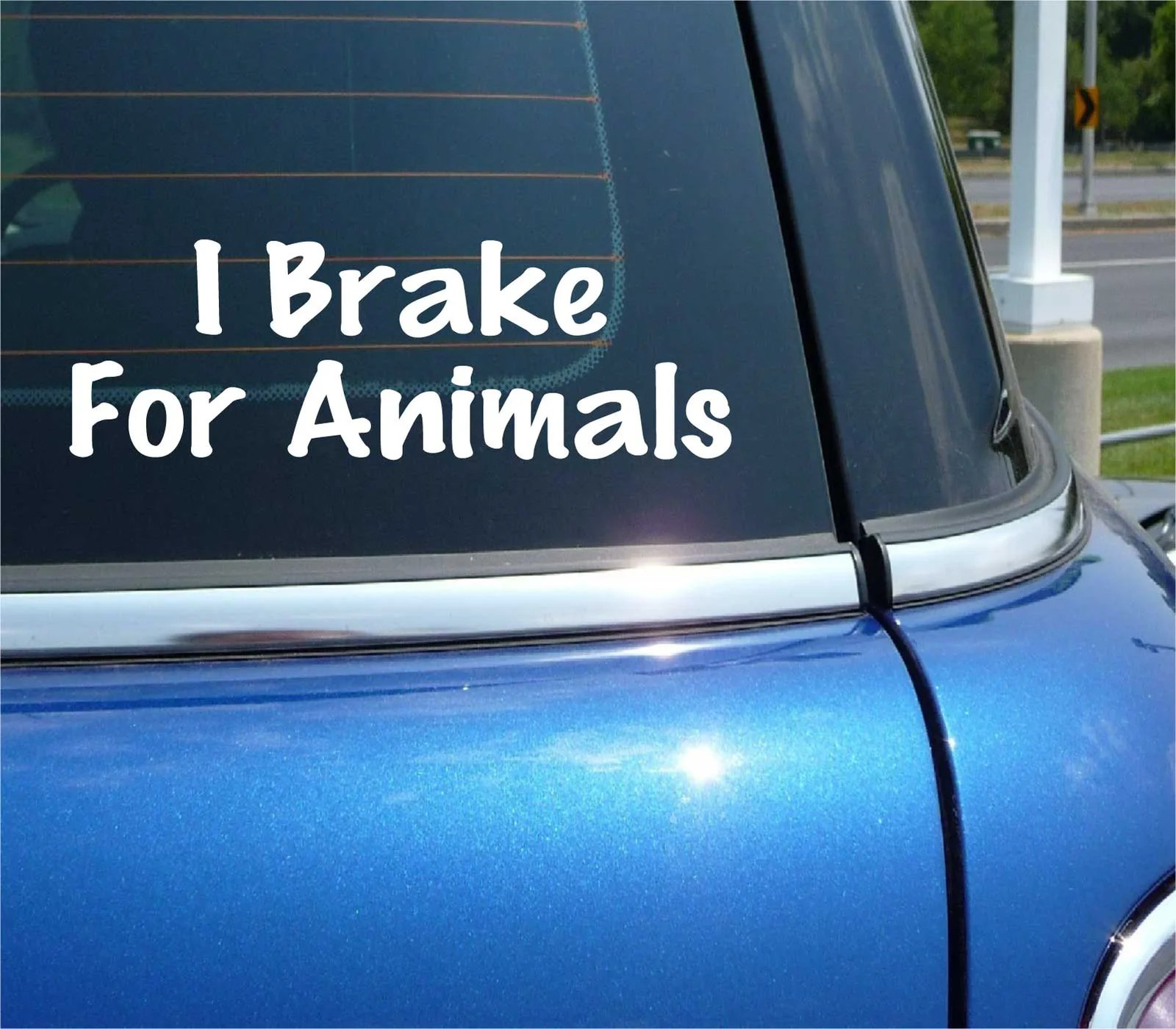 I BRAKE FOR ANIMALS RESCUE DOG CAT FUNNY CUTE DECAL STICKER ART CAR WALL DECOR