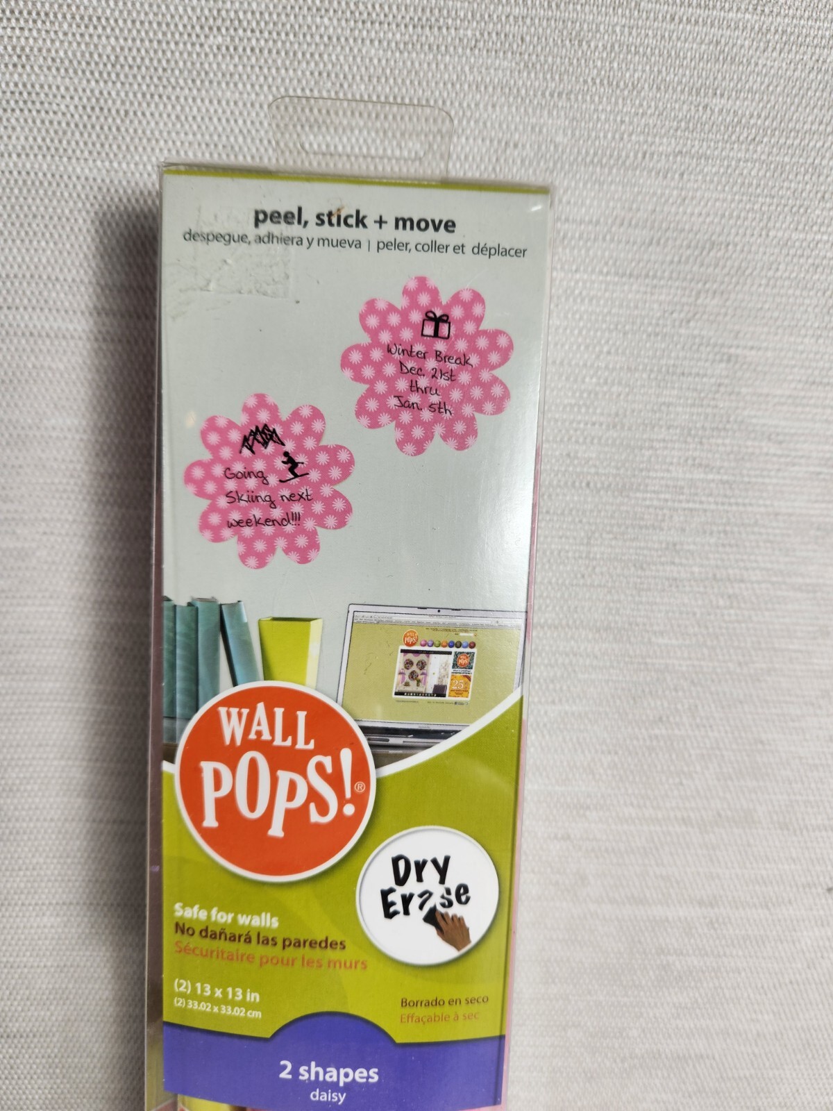Wall Pops Dry Erase 2 Flower Decals Appliques Pink Repositionable Removable New