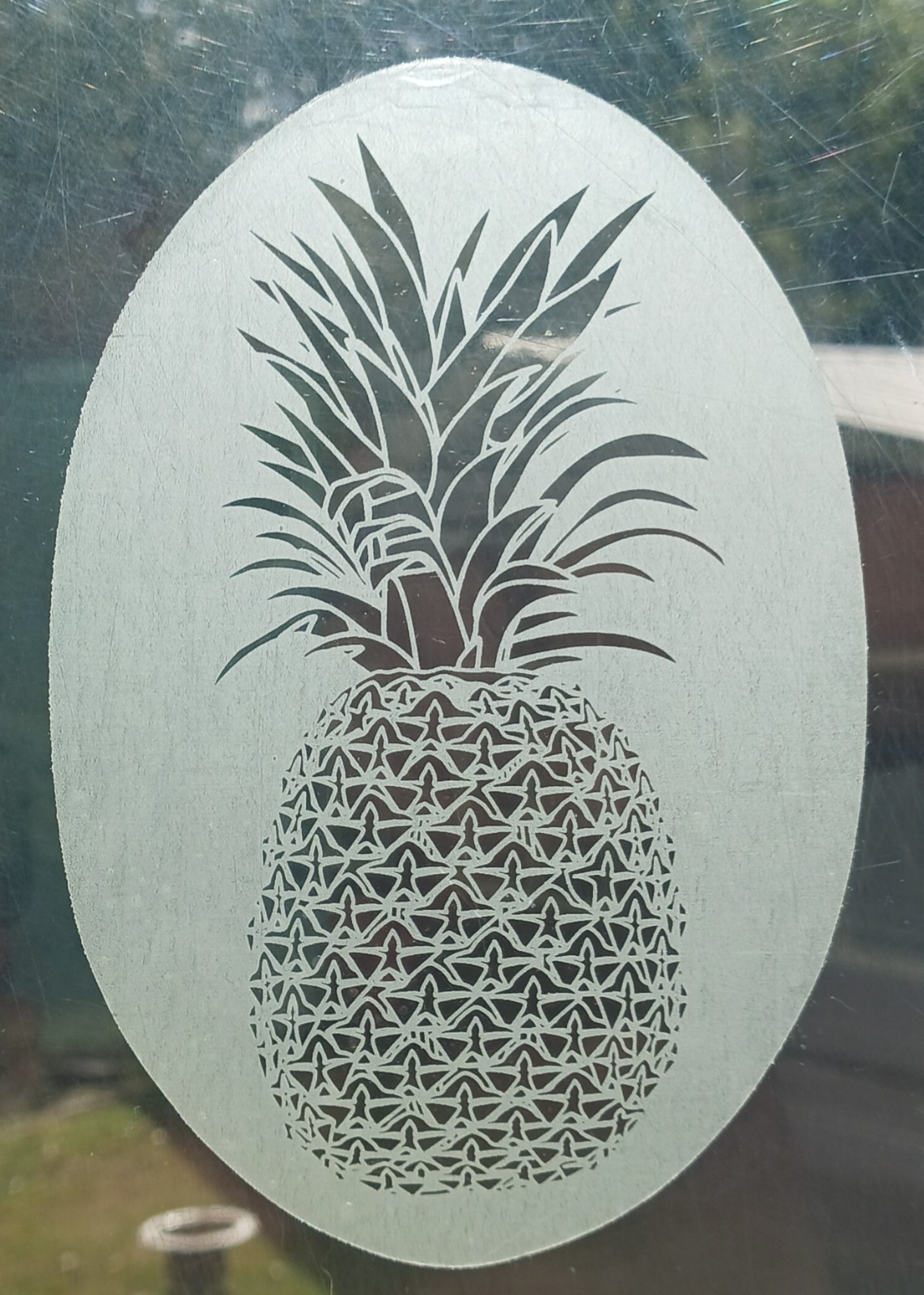 Pineapple Window Decal 4"x6" OVAL Etched Glass Look Cling Removable & Reusable 8
